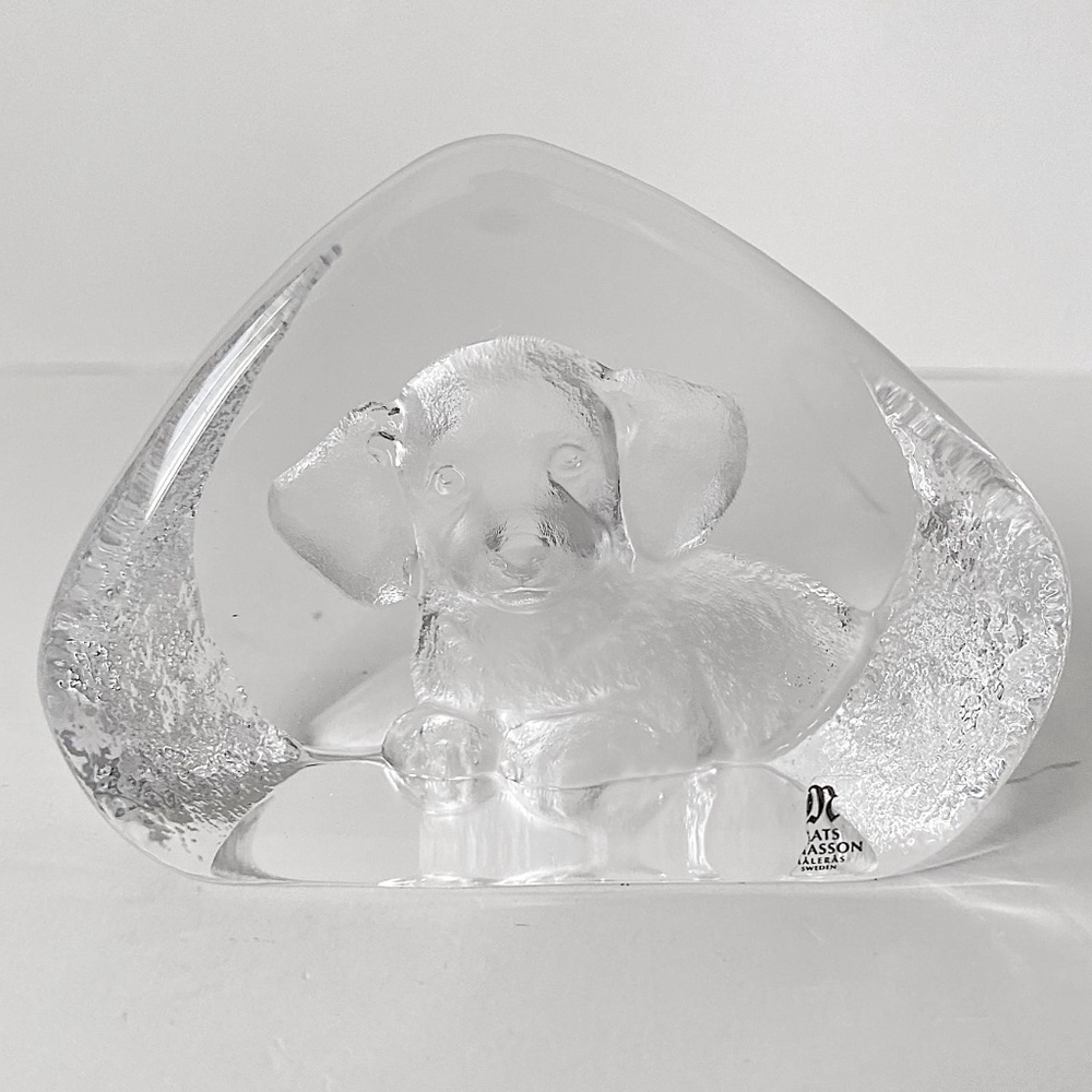Mats Jonasson Crystal Harrier Pup Paperweight Art Glass Collectible